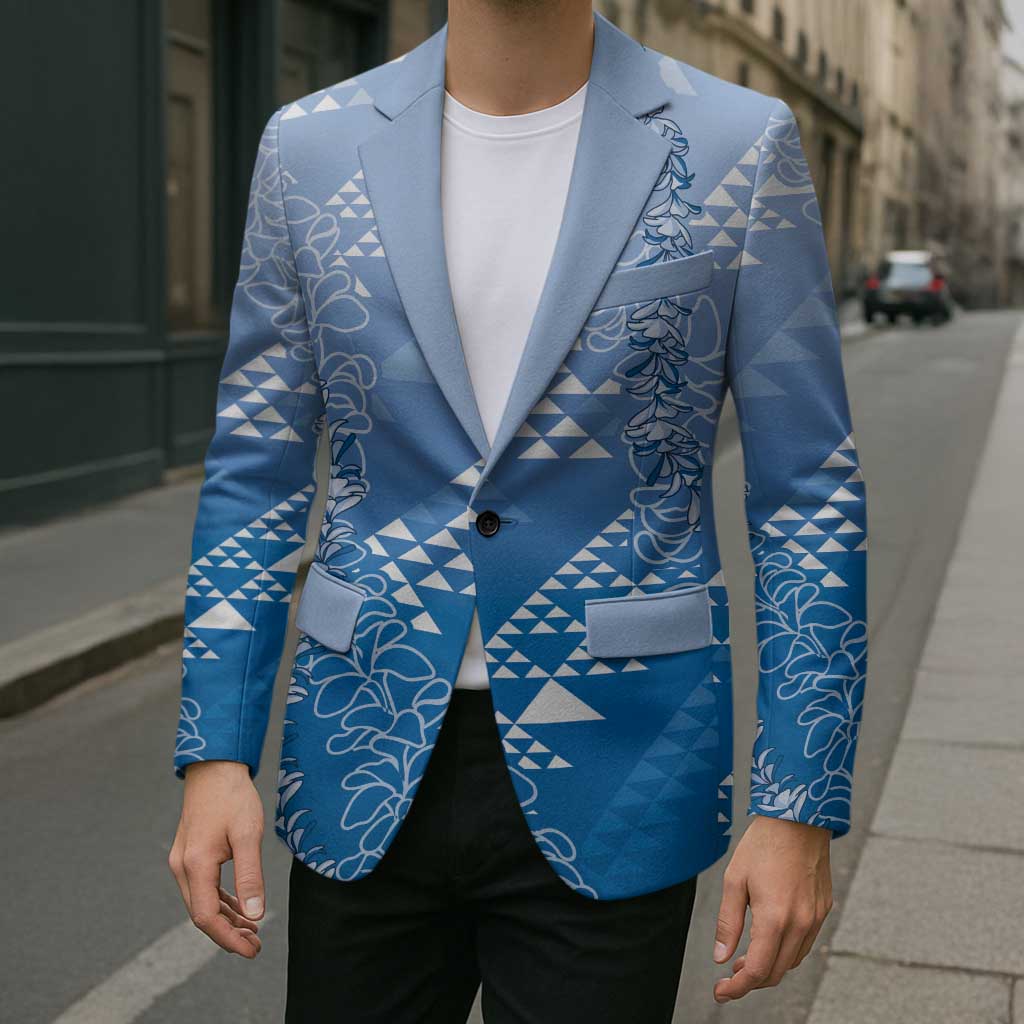 Hawaii Royal Blue Kapa Blazer Vintage 'Ohe Kāpala Motifs Mix Plumeria Leis LT7 - Polynesian Pride