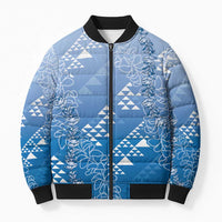 Hawaii Royal Blue Kapa Bomber Puffer Jacket Vintage 'Ohe Kāpala Motifs Mix Plumeria Leis LT7 Unisex Royal Blue - Polynesian Pride