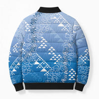 Hawaii Royal Blue Kapa Bomber Puffer Jacket Vintage 'Ohe Kāpala Motifs Mix Plumeria Leis LT7 - Polynesian Pride