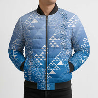 Hawaii Royal Blue Kapa Bomber Puffer Jacket Vintage 'Ohe Kāpala Motifs Mix Plumeria Leis LT7 - Polynesian Pride