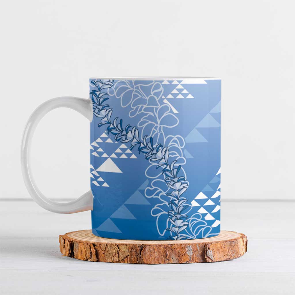 Hawaii Royal Blue Kapa Ceramic Mug Vintage 'Ohe Kāpala Motifs Mix Plumeria Leis LT7 Royal Blue - Polynesian Pride