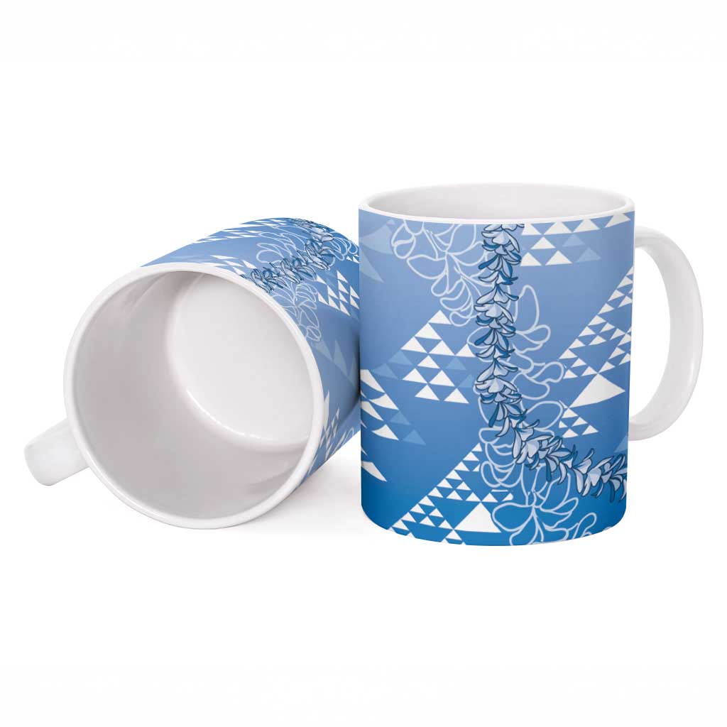 Hawaii Royal Blue Kapa Ceramic Mug Vintage 'Ohe Kāpala Motifs Mix Plumeria Leis LT7 - Polynesian Pride