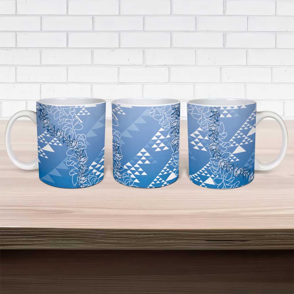Hawaii Royal Blue Kapa Ceramic Mug Vintage 'Ohe Kāpala Motifs Mix Plumeria Leis LT7 - Polynesian Pride