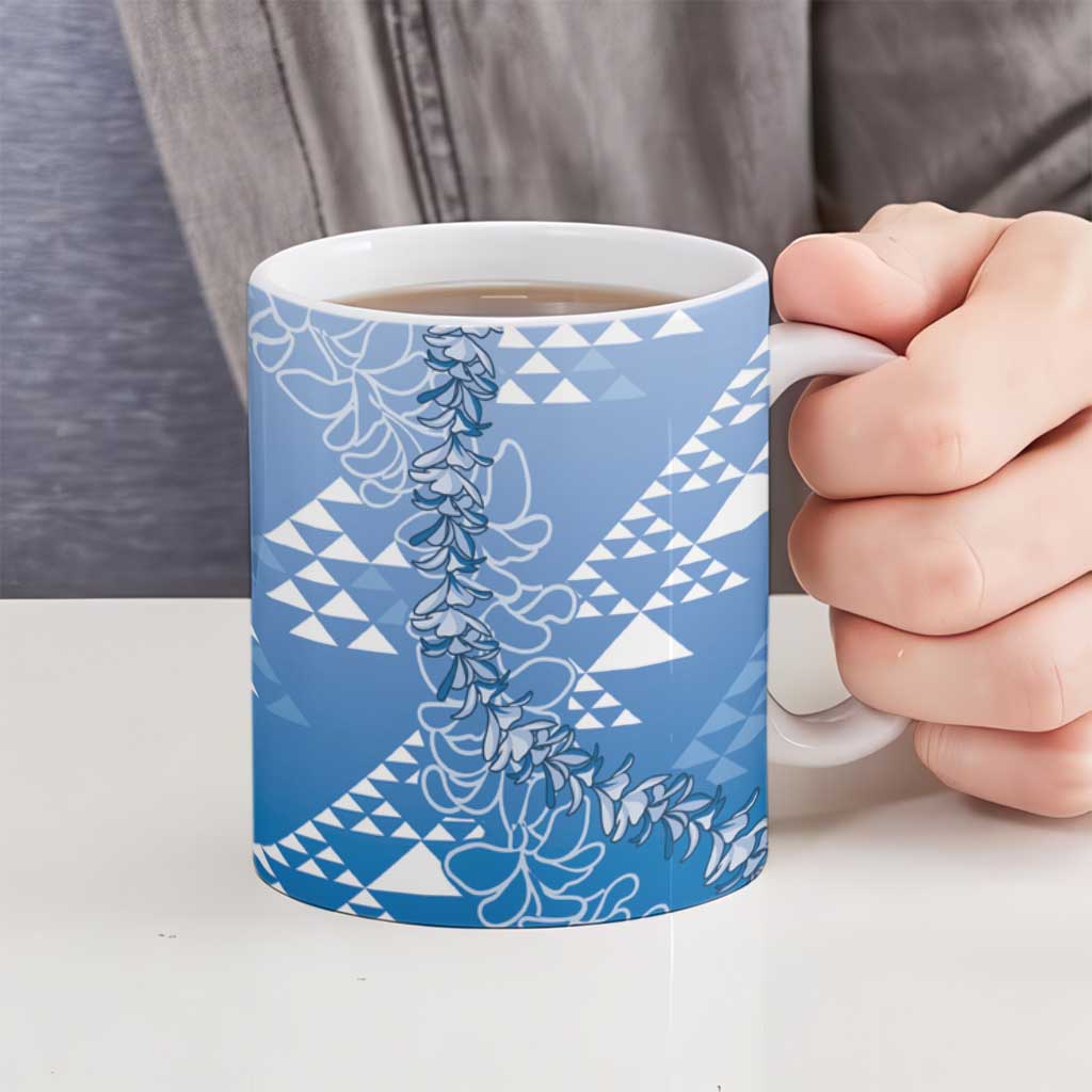 Hawaii Royal Blue Kapa Ceramic Mug Vintage 'Ohe Kāpala Motifs Mix Plumeria Leis LT7 - Polynesian Pride