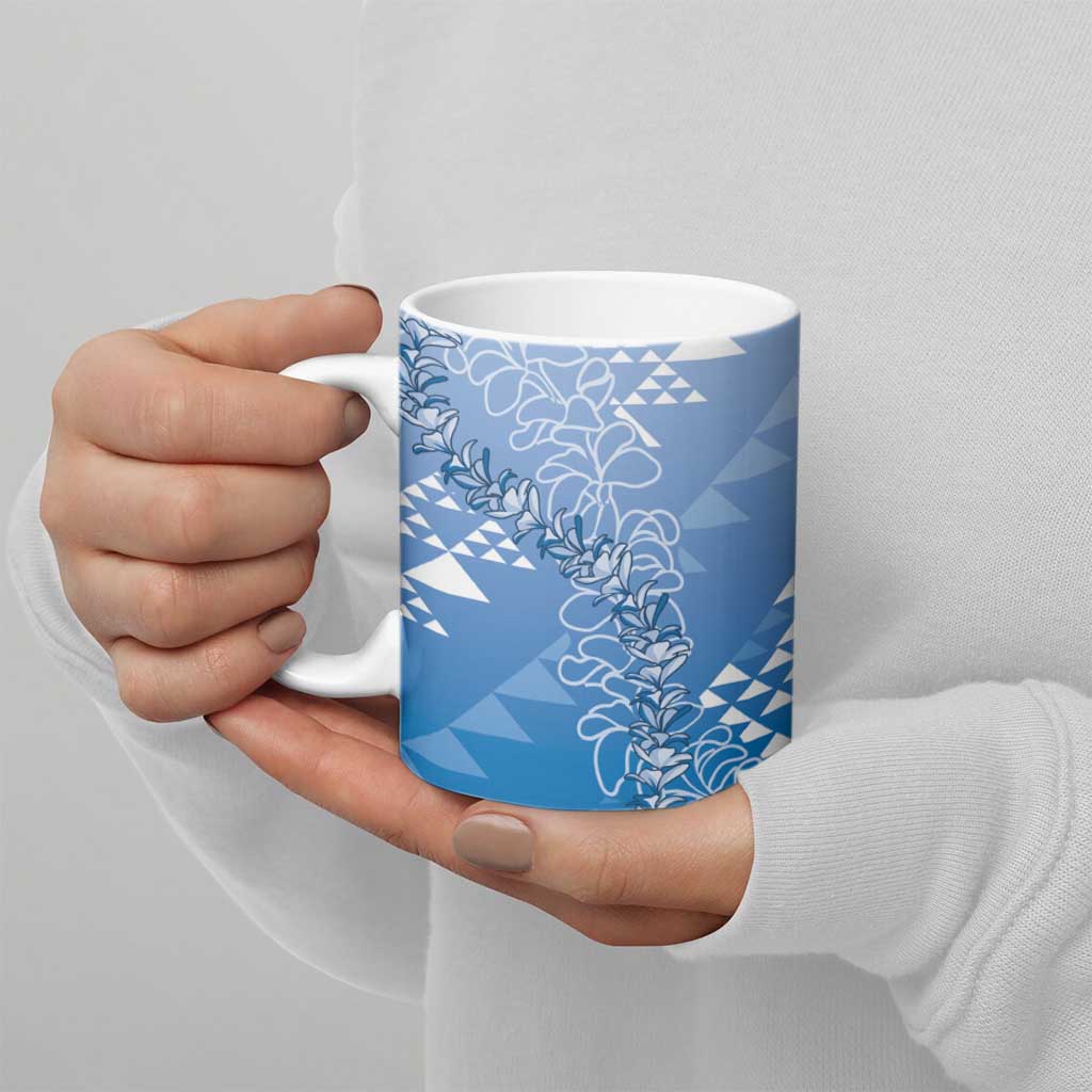 Hawaii Royal Blue Kapa Ceramic Mug Vintage 'Ohe Kāpala Motifs Mix Plumeria Leis LT7 - Polynesian Pride
