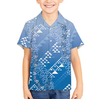 Hawaii Royal Blue Kapa Family Matching Mermaid Dress and Hawaiian Shirt Vintage 'Ohe Kāpala Motifs Mix Plumeria Leis