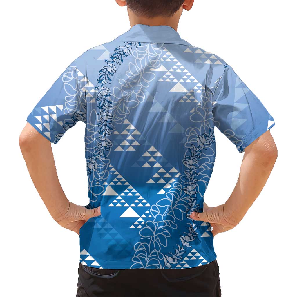 Hawaii Royal Blue Kapa Family Matching Off Shoulder Maxi Dress and Hawaiian Shirt Vintage 'Ohe Kāpala Motifs Mix Plumeria Leis