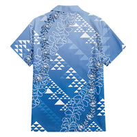 Hawaii Royal Blue Kapa Family Matching Off Shoulder Maxi Dress and Hawaiian Shirt Vintage 'Ohe Kāpala Motifs Mix Plumeria Leis