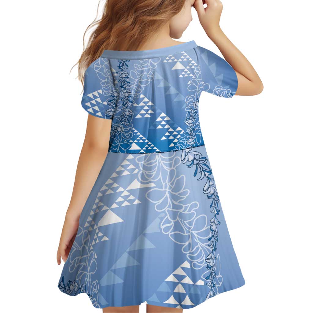 Hawaii Royal Blue Kapa Family Matching Off Shoulder Short Dress and Hawaiian Shirt Vintage 'Ohe Kāpala Motifs Mix Plumeria Leis
