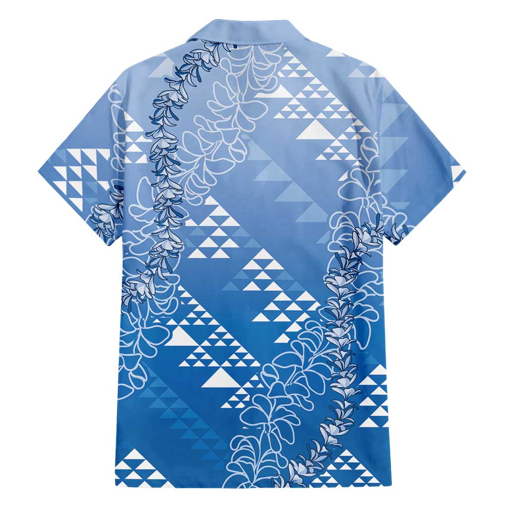 Hawaii Royal Blue Kapa Family Matching Puletasi and Hawaiian Shirt Vintage 'Ohe Kāpala Motifs Mix Plumeria Leis