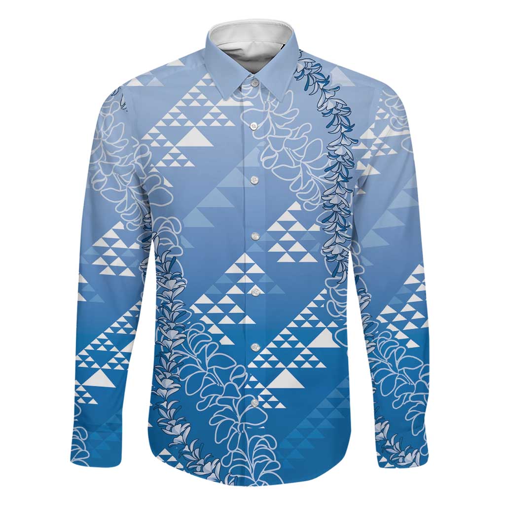 Hawaii Royal Blue Kapa Family Matching Puletasi and Hawaiian Shirt Vintage 'Ohe Kāpala Motifs Mix Plumeria Leis