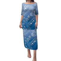 Hawaii Royal Blue Kapa Family Matching Puletasi and Hawaiian Shirt Vintage 'Ohe Kāpala Motifs Mix Plumeria Leis