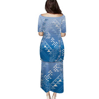Hawaii Royal Blue Kapa Family Matching Puletasi and Hawaiian Shirt Vintage 'Ohe Kāpala Motifs Mix Plumeria Leis
