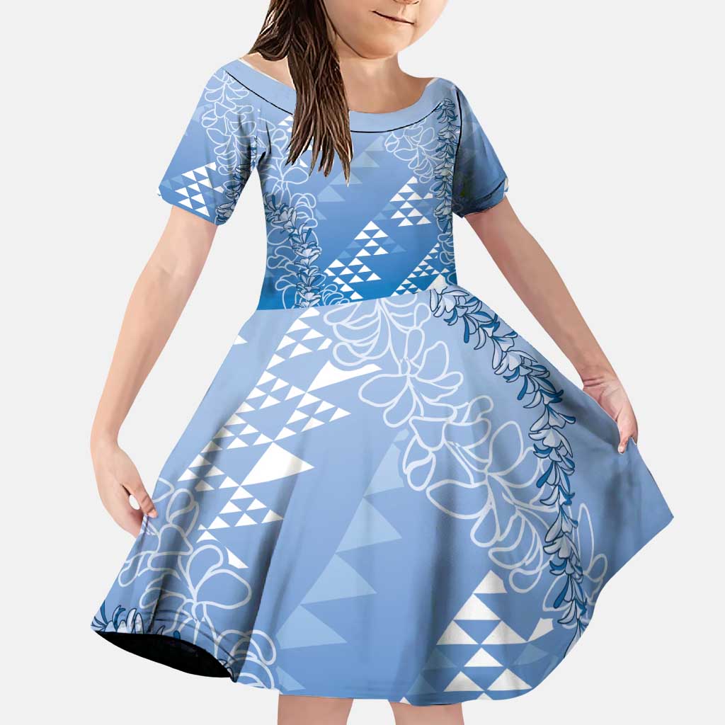 Hawaii Royal Blue Kapa Family Matching Summer Maxi Dress and Hawaiian Shirt Vintage 'Ohe Kāpala Motifs Mix Plumeria Leis