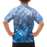 Hawaii Royal Blue Kapa Family Matching Tank Maxi Dress and Hawaiian Shirt Vintage 'Ohe Kāpala Motifs Mix Plumeria Leis