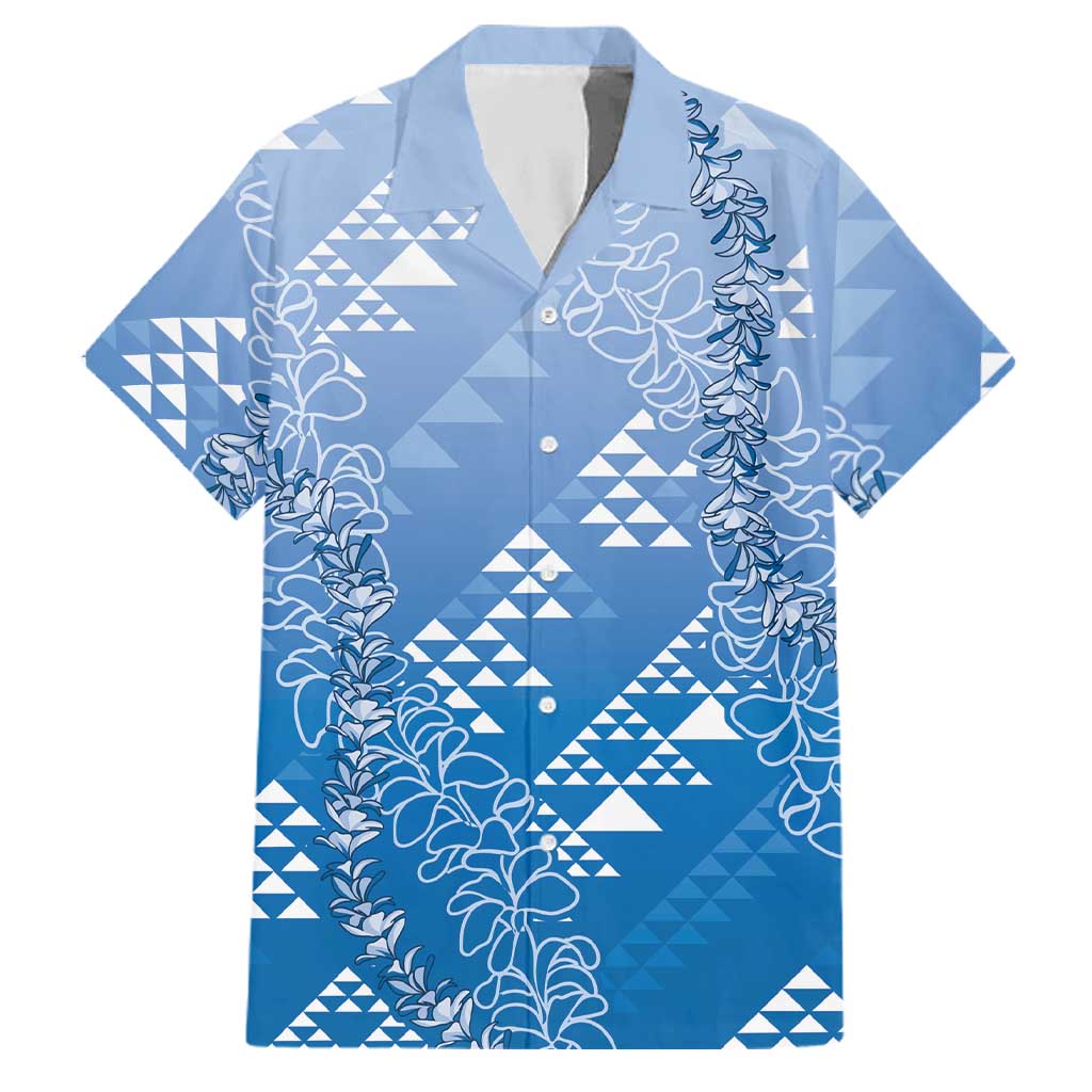 Hawaii Royal Blue Kapa Family Matching Tank Maxi Dress and Hawaiian Shirt Vintage 'Ohe Kāpala Motifs Mix Plumeria Leis