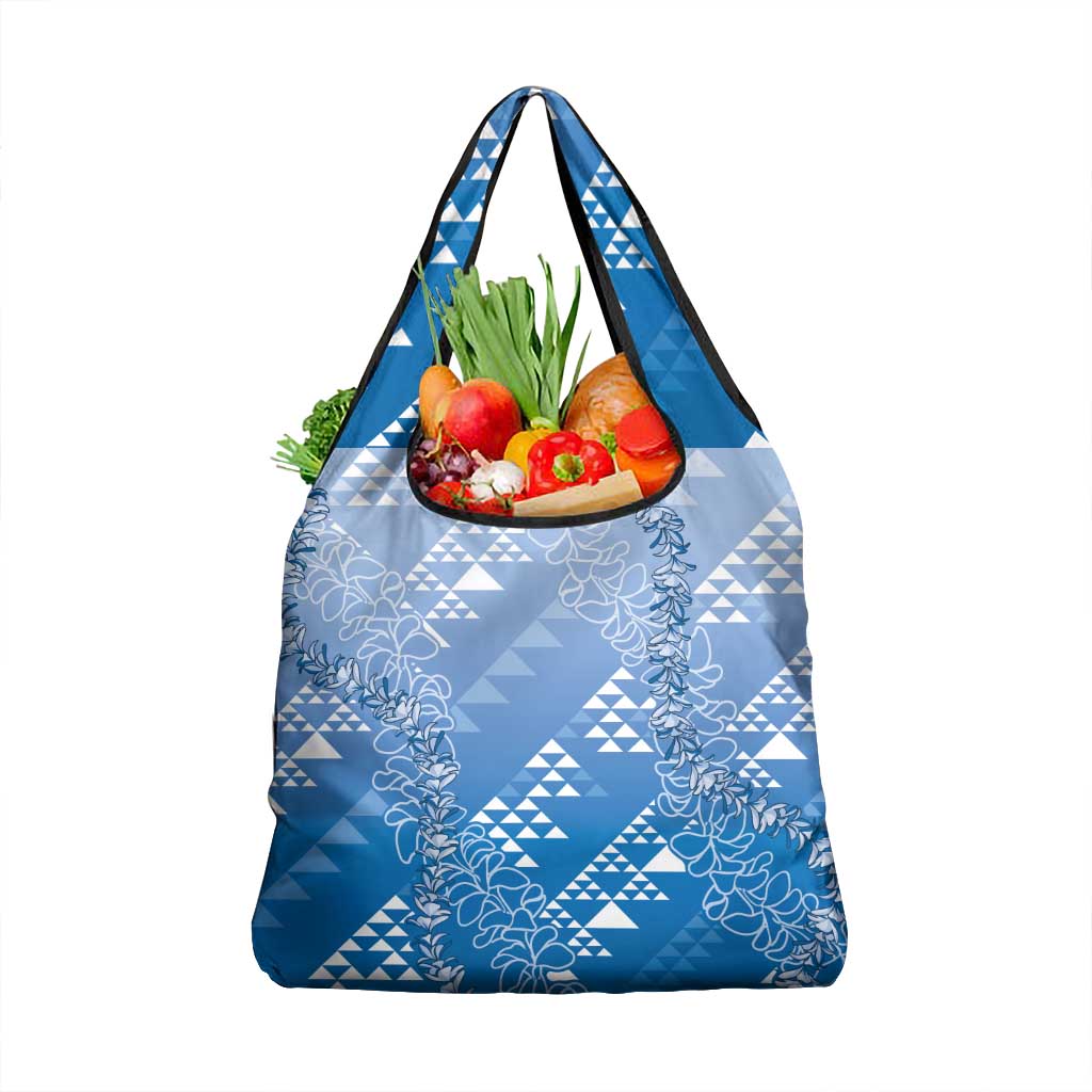 Hawaii Royal Blue Kapa Grocery Bag Vintage 'Ohe Kāpala Motifs Mix Plumeria Leis LT7 1-pack One Size Royal Blue - Polynesian Pride