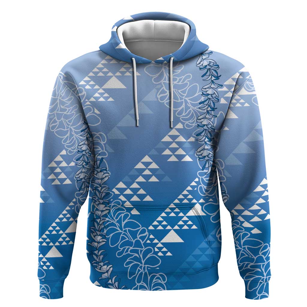 Hawaii Royal Blue Kapa Hoodie Vintage 'Ohe Kāpala Motifs Mix Plumeria Leis LT7 Pullover Hoodie Royal Blue - Polynesian Pride