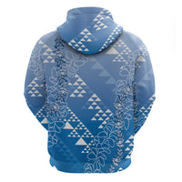 Hawaii Royal Blue Kapa Hoodie Vintage 'Ohe Kāpala Motifs Mix Plumeria Leis LT7 - Polynesian Pride