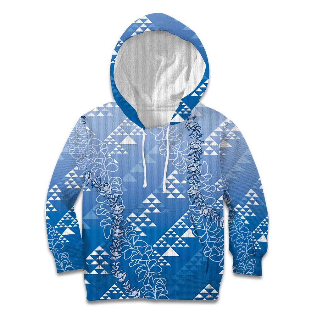 Hawaii Royal Blue Kapa Kid Hoodie Vintage 'Ohe Kāpala Motifs Mix Plumeria Leis LT7 Hoodie Royal Blue - Polynesian Pride