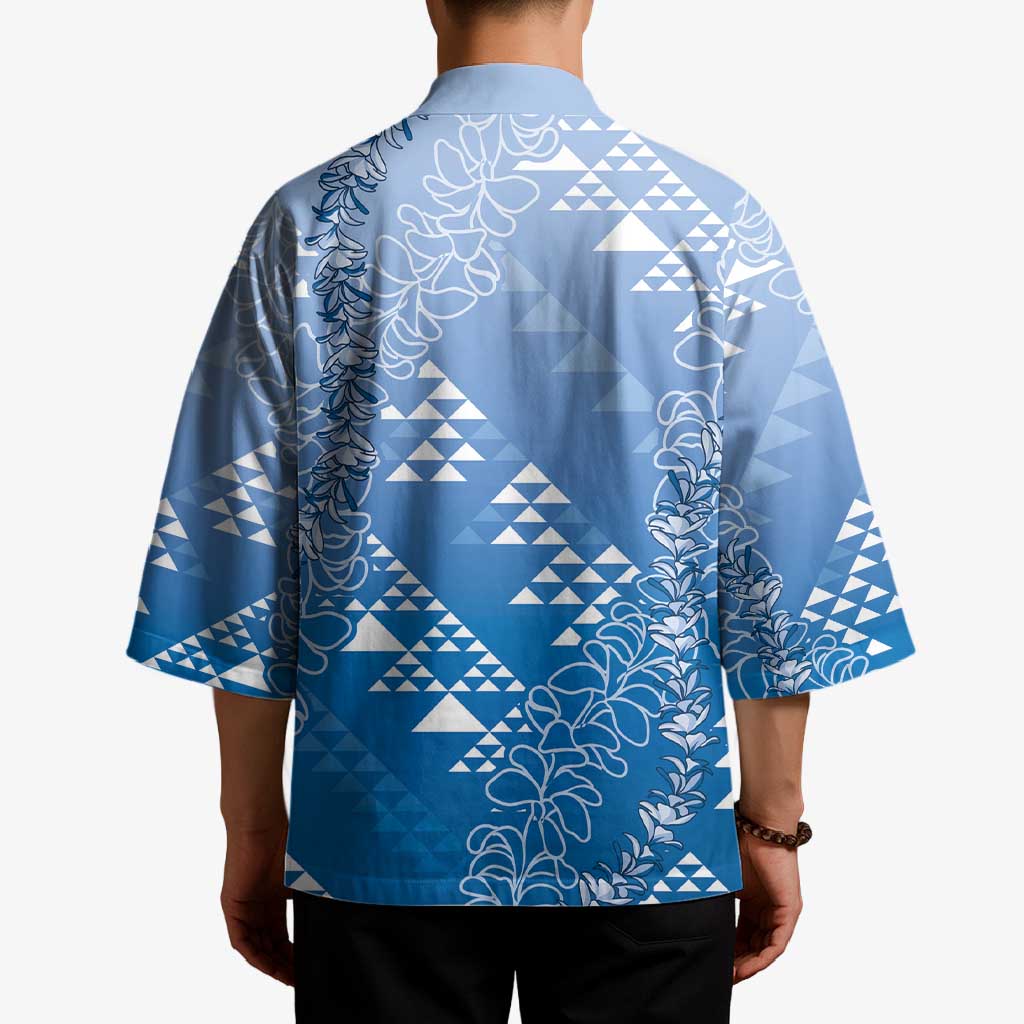 Hawaii Royal Blue Kapa Kimono Vintage 'Ohe Kāpala Motifs Mix Plumeria Leis LT7 - Polynesian Pride