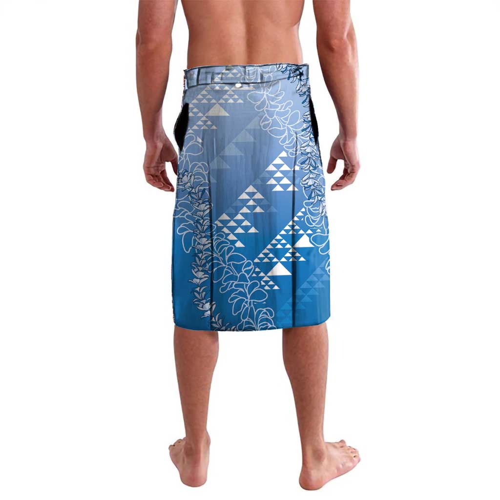 Hawaii Royal Blue Kapa Lavalava Vintage 'Ohe Kāpala Motifs Mix Plumeria Leis LT7 - Polynesian Pride