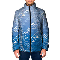 Hawaii Royal Blue Kapa Padded Jacket Vintage 'Ohe Kāpala Motifs Mix Plumeria Leis