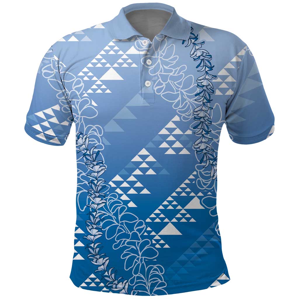 Hawaii Royal Blue Kapa Polo Shirt Vintage 'Ohe Kāpala Motifs Mix Plumeria Leis LT7 Royal Blue - Polynesian Pride