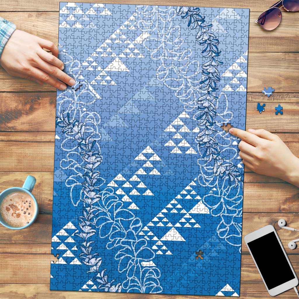 Hawaii Royal Blue Kapa Puzzle Vintage 'Ohe Kāpala Motifs Mix Plumeria Leis LT7 Royal Blue - Polynesian Pride