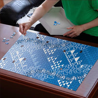 Hawaii Royal Blue Kapa Puzzle Vintage 'Ohe Kāpala Motifs Mix Plumeria Leis LT7 - Polynesian Pride
