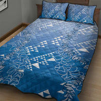 Hawaii Royal Blue Kapa Quilt Bed Set Vintage 'Ohe Kāpala Motifs Mix Plumeria Leis LT7 - Polynesian Pride