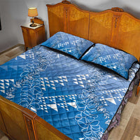 Hawaii Royal Blue Kapa Quilt Bed Set Vintage 'Ohe Kāpala Motifs Mix Plumeria Leis LT7 - Polynesian Pride