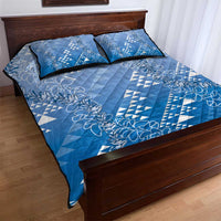 Hawaii Royal Blue Kapa Quilt Bed Set Vintage 'Ohe Kāpala Motifs Mix Plumeria Leis LT7 - Polynesian Pride