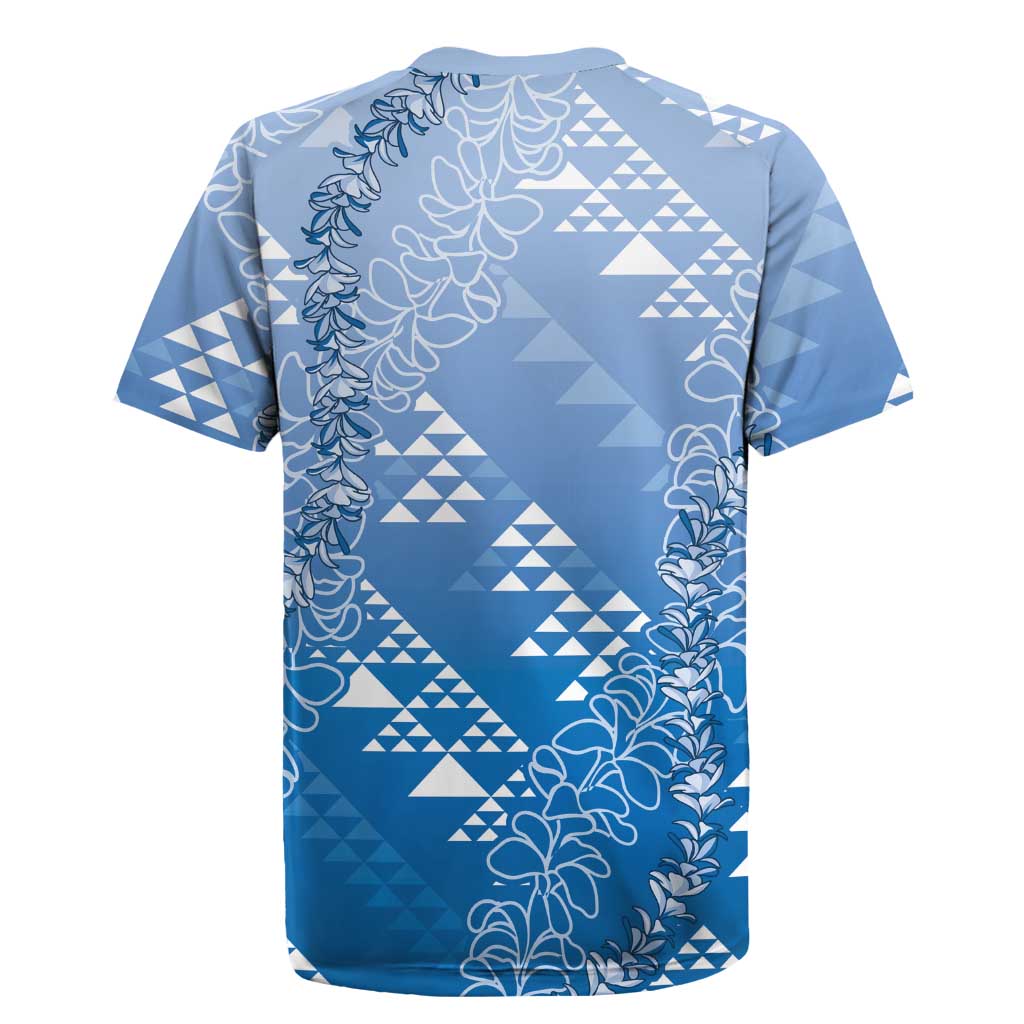 Hawaii Royal Blue Kapa Rugby Jersey Vintage 'Ohe Kāpala Motifs Mix Plumeria Leis LT7 - Polynesian Pride
