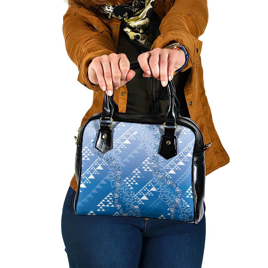 Hawaii Royal Blue Kapa Shoulder Handbag Vintage 'Ohe Kāpala Motifs Mix Plumeria Leis