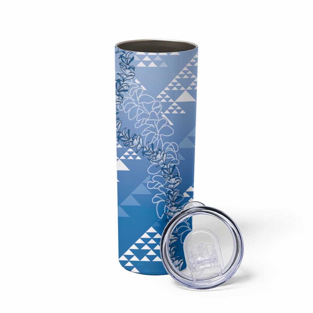 Hawaii Royal Blue Kapa Skinny Tumbler Vintage 'Ohe Kāpala Motifs Mix Plumeria Leis