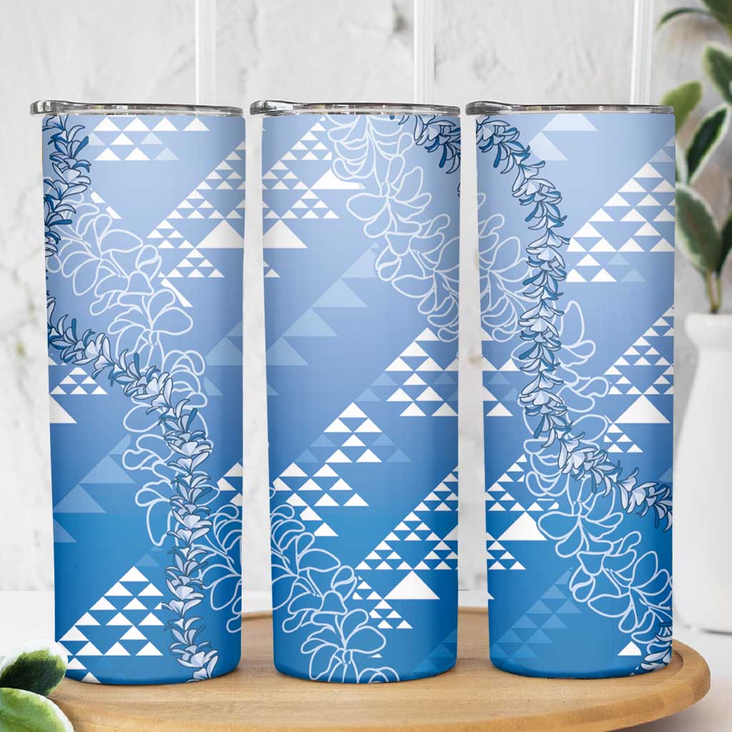 Hawaii Royal Blue Kapa Skinny Tumbler Vintage 'Ohe Kāpala Motifs Mix Plumeria Leis