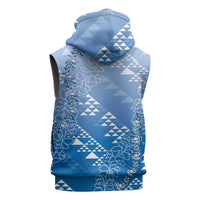 Hawaii Royal Blue Kapa Sleeveless Zip Hoodie Vintage 'Ohe Kāpala Motifs Mix Plumeria Leis