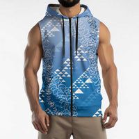 Hawaii Royal Blue Kapa Sleeveless Zip Hoodie Vintage 'Ohe Kāpala Motifs Mix Plumeria Leis