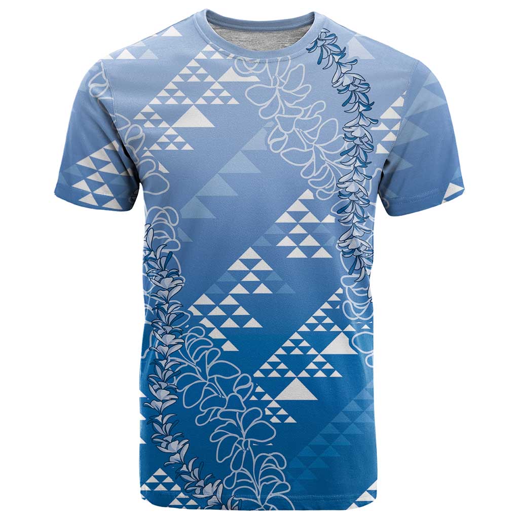 Hawaii Royal Blue Kapa T Shirt Vintage 'Ohe Kāpala Motifs Mix Plumeria Leis LT7 Royal Blue - Polynesian Pride