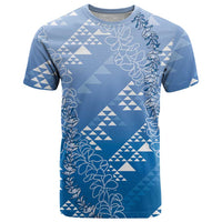 Hawaii Royal Blue Kapa T Shirt Vintage 'Ohe Kāpala Motifs Mix Plumeria Leis