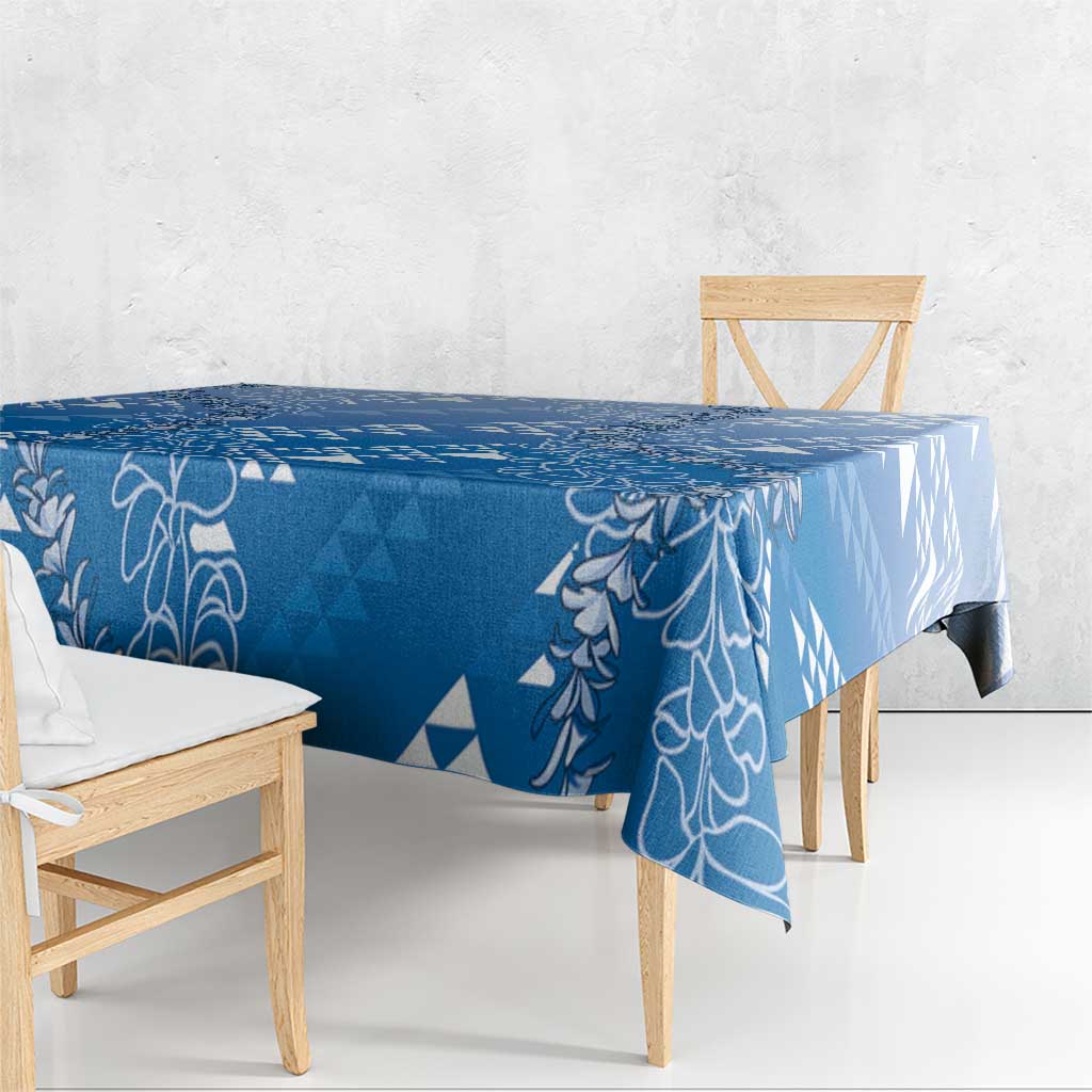 Hawaii Royal Blue Kapa Tablecloth Vintage 'Ohe Kāpala Motifs Mix Plumeria Leis LT7 - Polynesian Pride