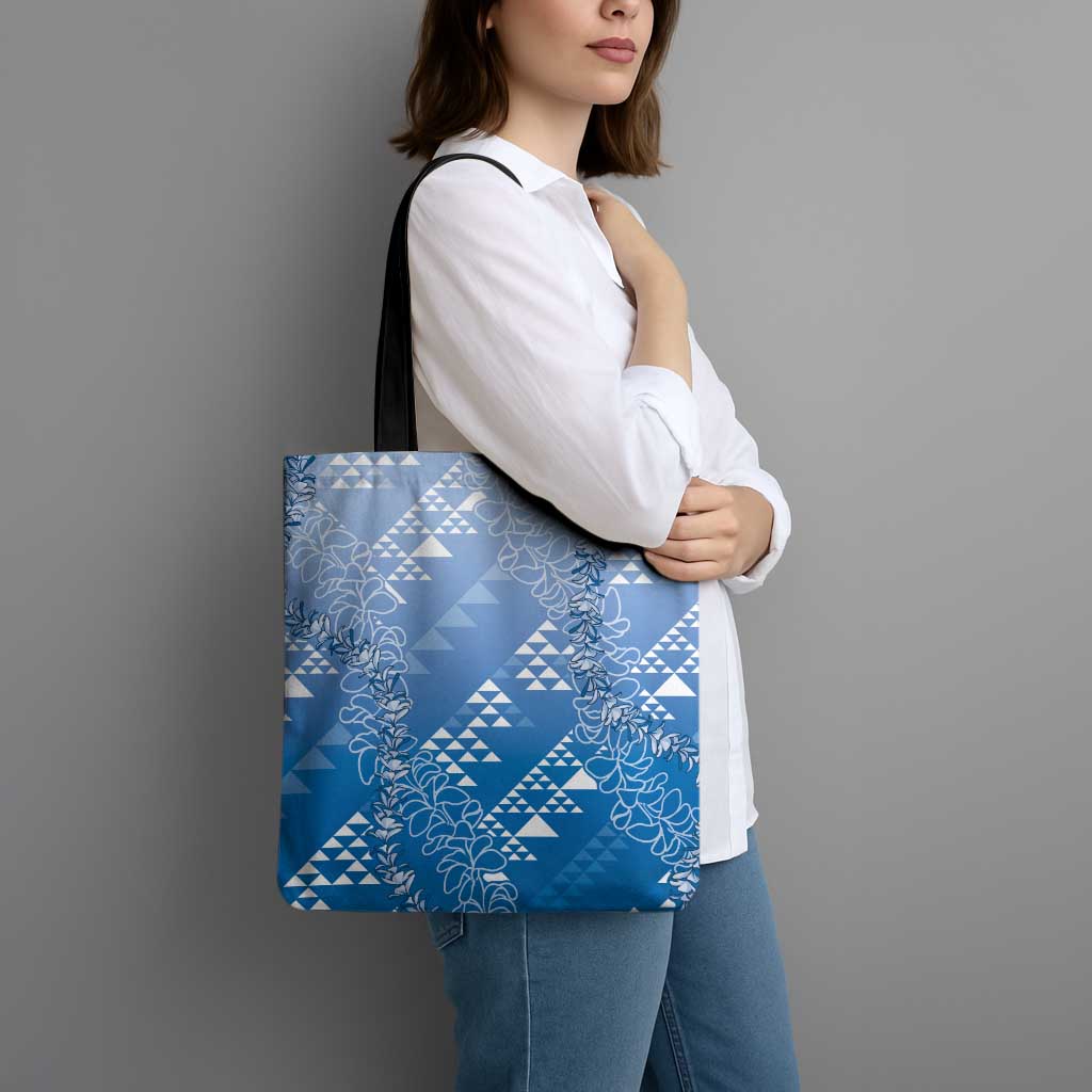 Hawaii Royal Blue Kapa Tote Bag Vintage 'Ohe Kāpala Motifs Mix Plumeria Leis LT7 - Polynesian Pride