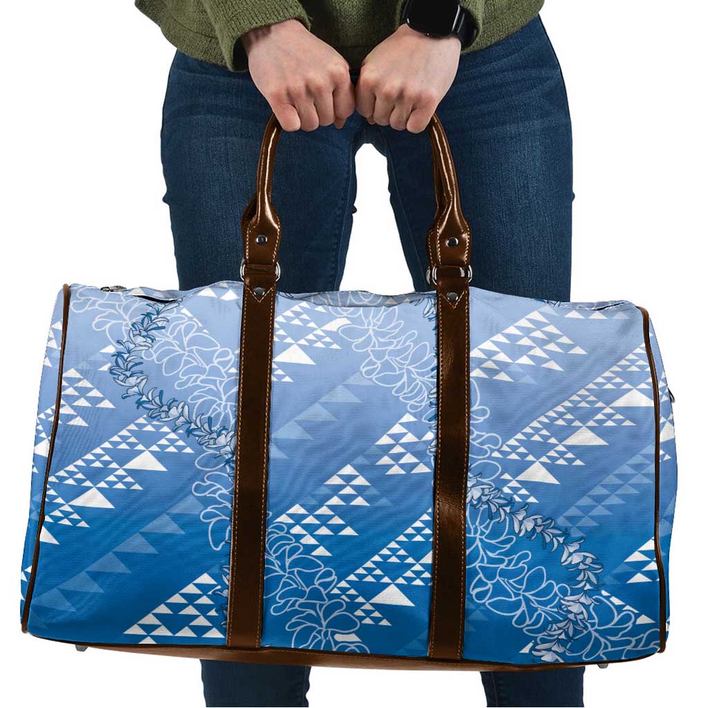 Hawaii Royal Blue Kapa Travel Bag Vintage 'Ohe Kāpala Motifs Mix Plumeria Leis LT7 Royal Blue - Polynesian Pride