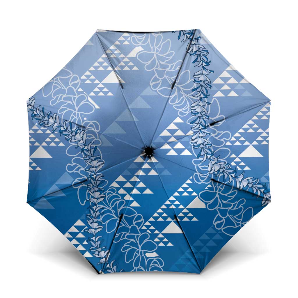 Hawaii Royal Blue Kapa Umbrella Vintage 'Ohe Kāpala Motifs Mix Plumeria Leis LT7 One Size Folded 11.42 inch Opened Diameter 37.4 inch Royal Blue - Polynesian Pride