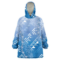 Hawaii Royal Blue Kapa Wearable Blanket Hoodie Vintage 'Ohe Kāpala Motifs Mix Plumeria Leis