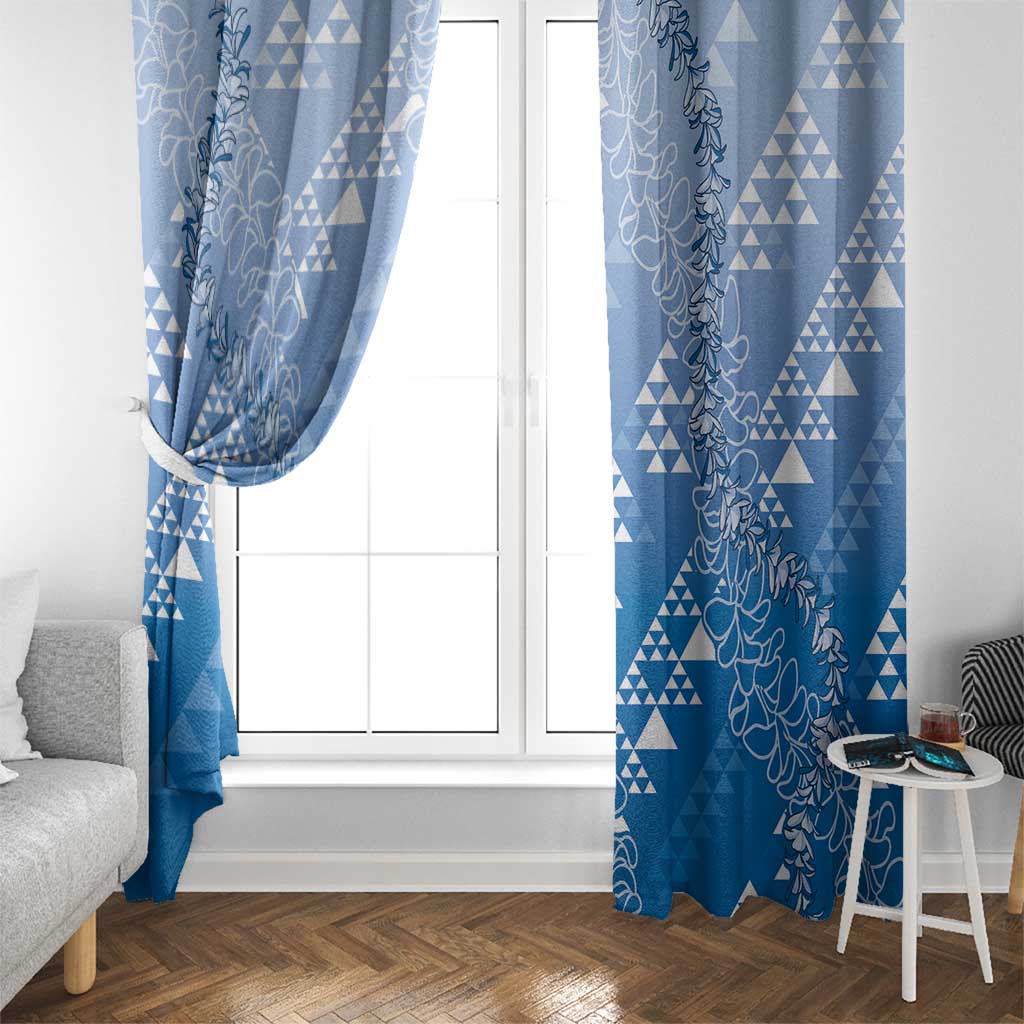 Hawaii Royal Blue Kapa Window Curtain Vintage 'Ohe Kāpala Motifs Mix Plumeria Leis LT7 - Polynesian Pride