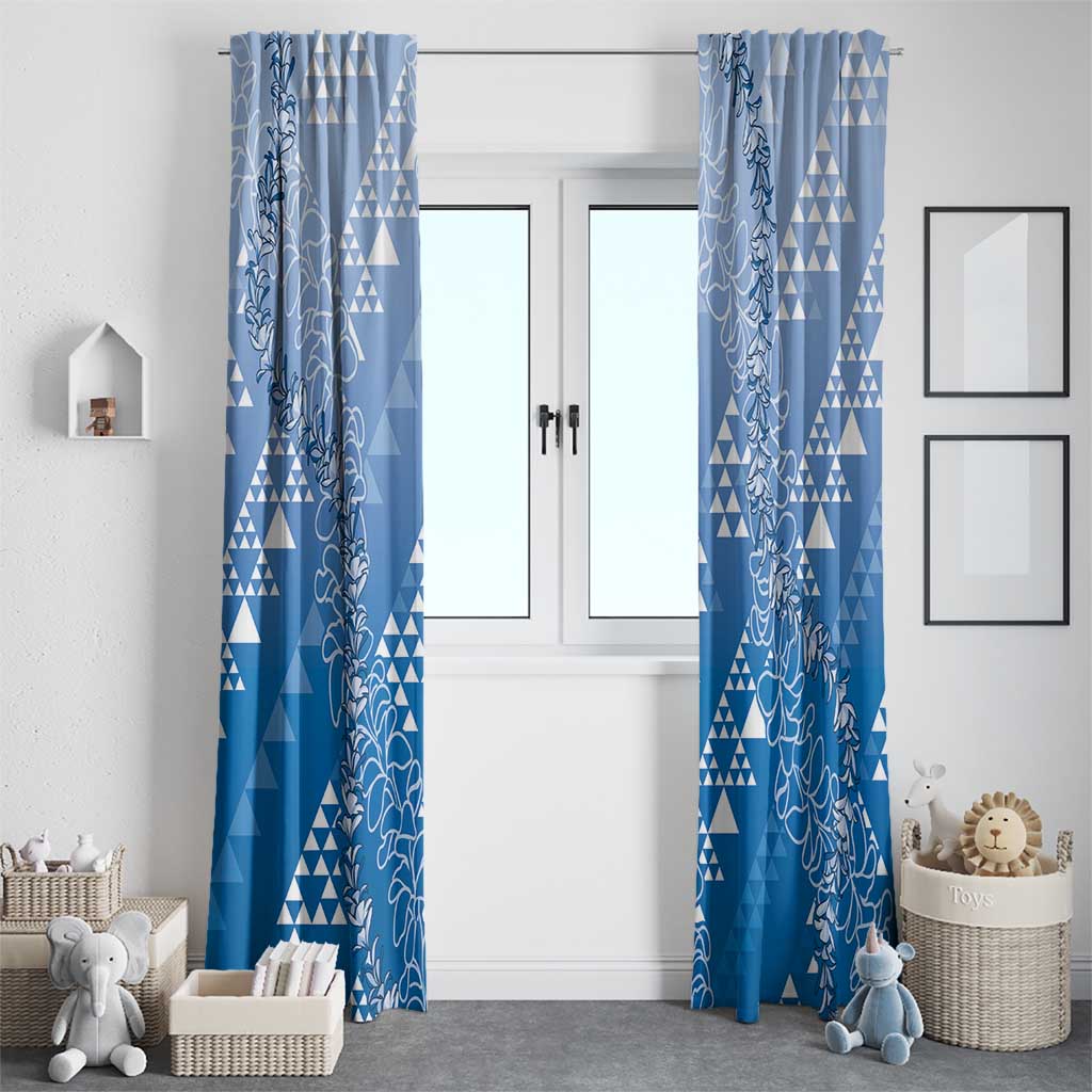 Hawaii Royal Blue Kapa Window Curtain Vintage 'Ohe Kāpala Motifs Mix Plumeria Leis LT7 - Polynesian Pride