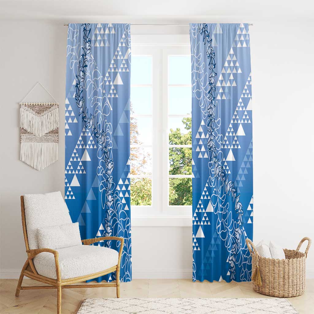 Hawaii Royal Blue Kapa Window Curtain Vintage 'Ohe Kāpala Motifs Mix Plumeria Leis LT7 - Polynesian Pride