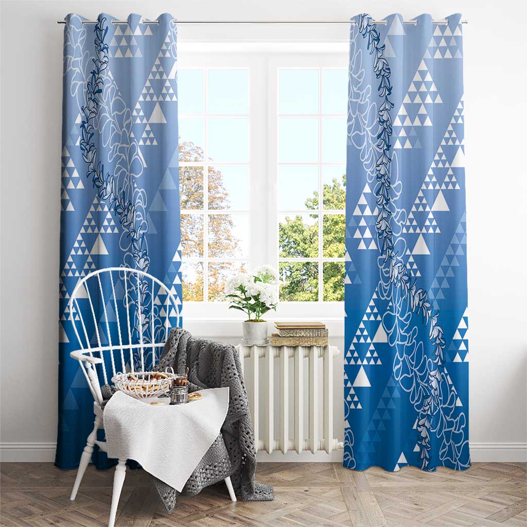 Hawaii Royal Blue Kapa Window Curtain Vintage 'Ohe Kāpala Motifs Mix Plumeria Leis LT7 - Polynesian Pride